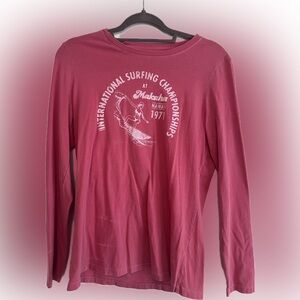 Pink Long Sleeve Surfing Graphic Tee